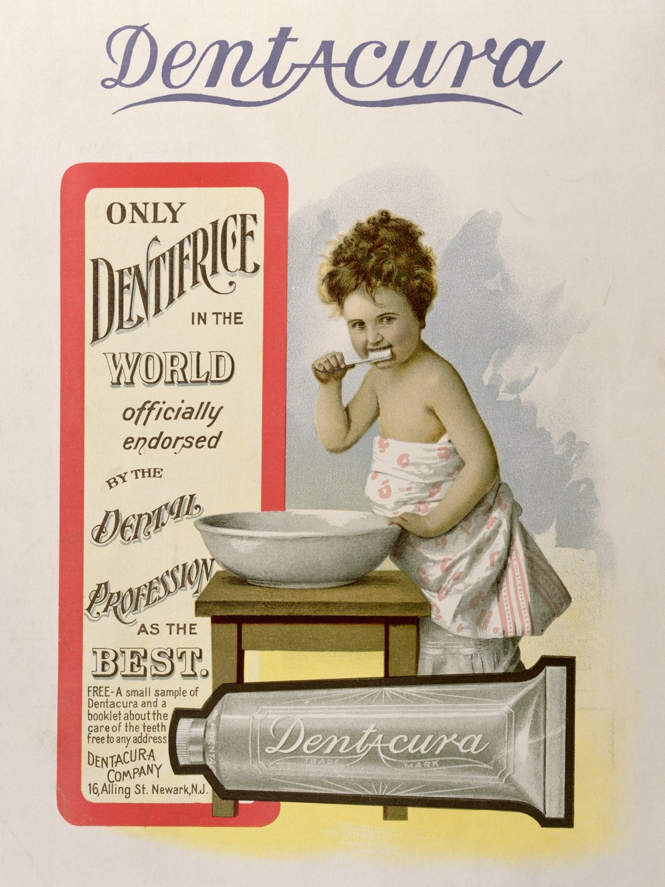 Advertisement for Dentacura Dentifrice, from Theatre Magazine, England, 1901 by American School