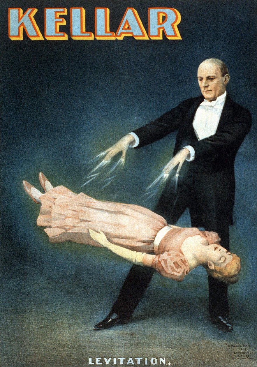 American poster for the show of the magician Harry Kellar: Levitation by American School