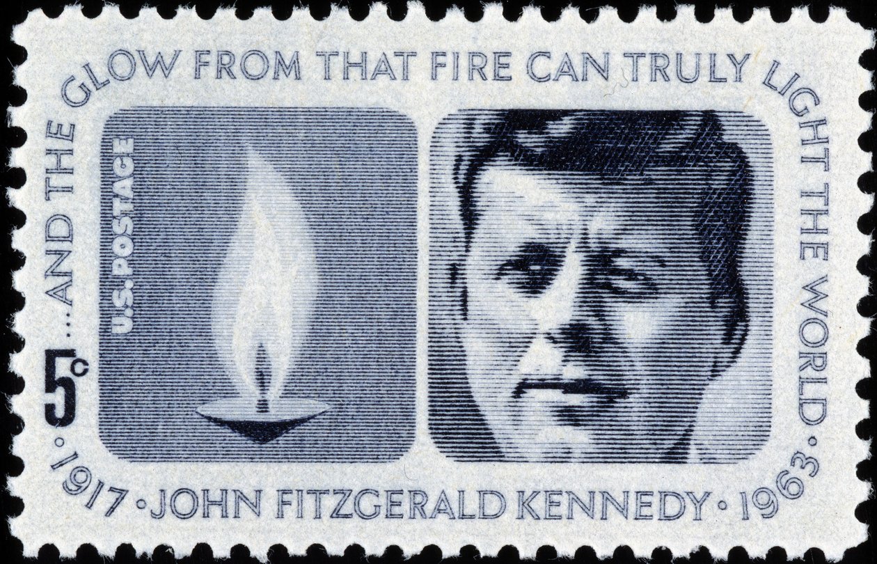 American stamp on John Fitzgerald Kennedy by American School