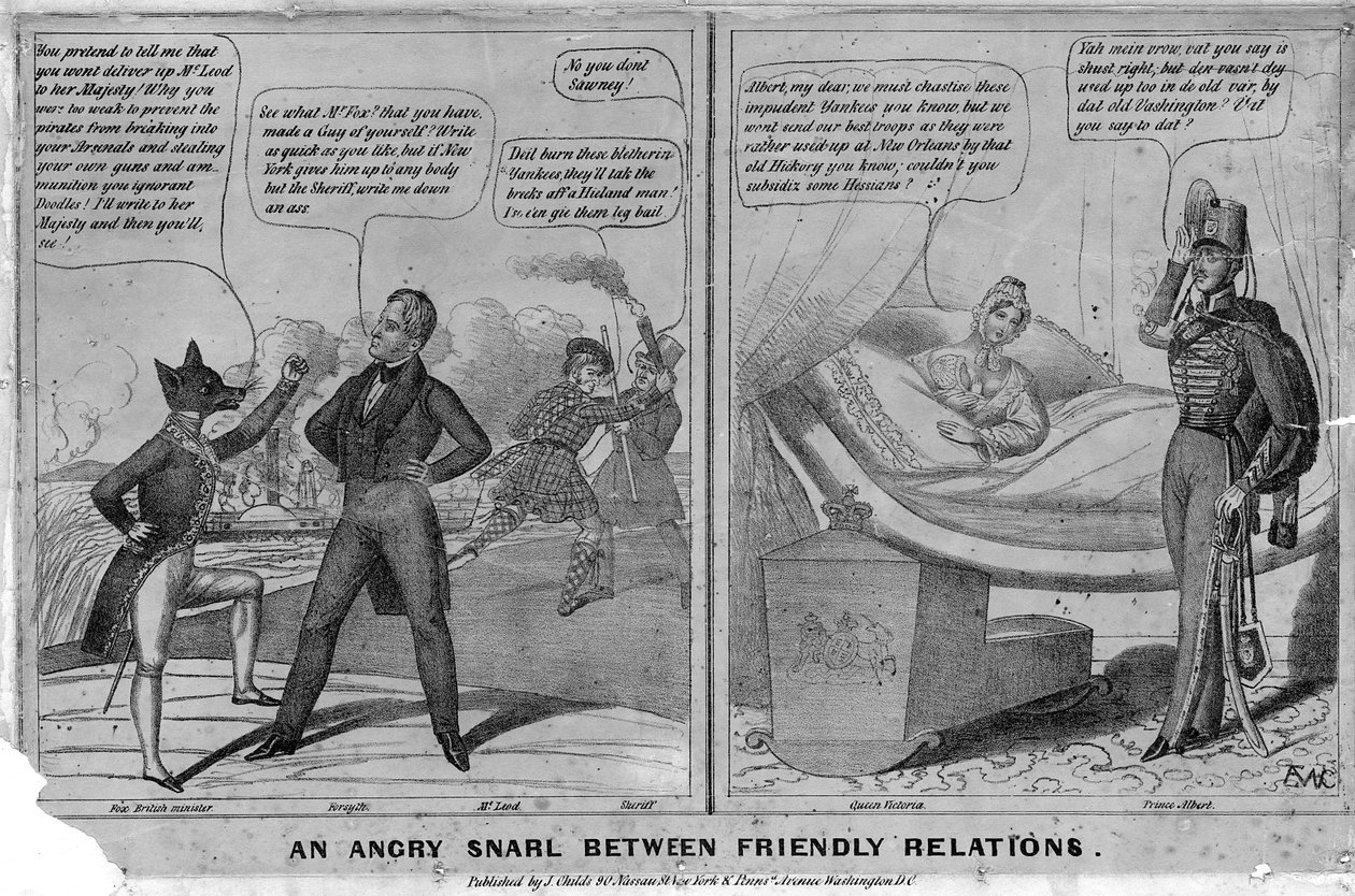 An angry snarl between friendly relations, published by J. Childs, New York and Washington D.C, c.1838-1840 by American School