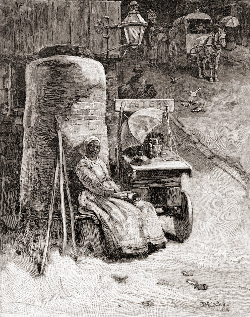 An Oyster Seller with Her Cart Near the Washington Navy Yard, Washington D.C. by American School