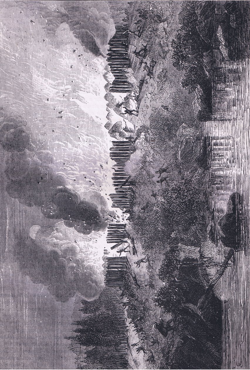 Attack on the Pequot Fort, illustration from Cassell