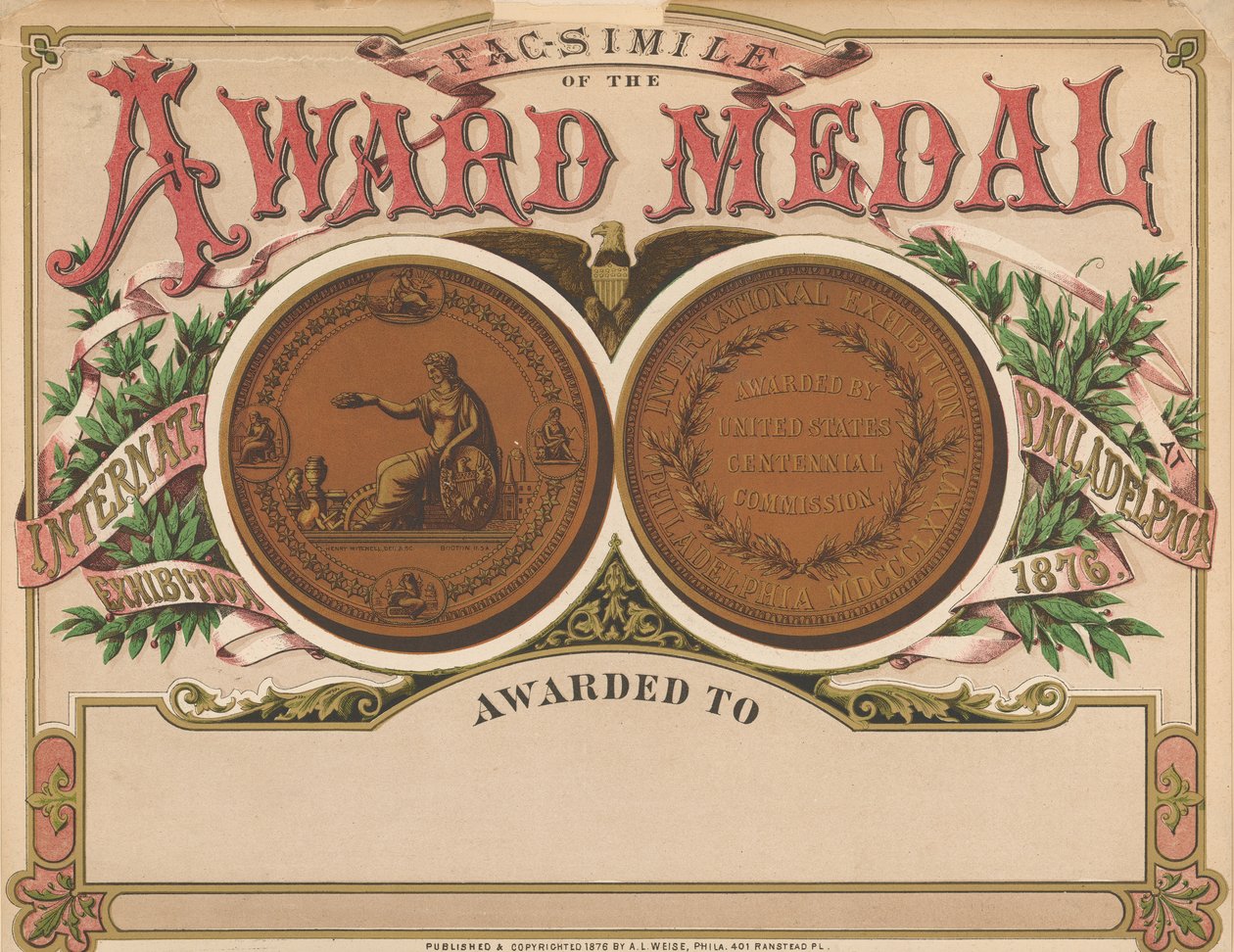 Award Medal, Centennial Exhibition Scrapbook by American School