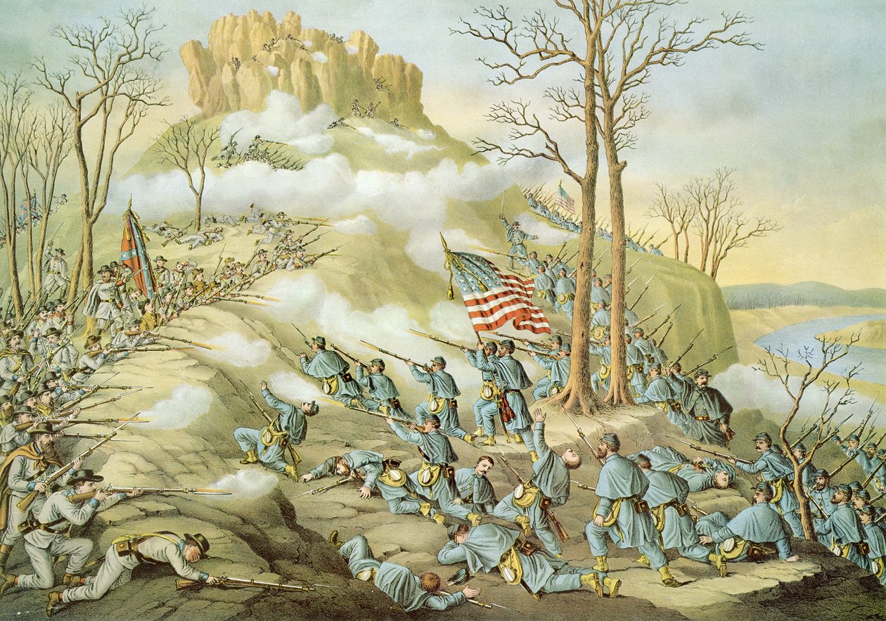 Battle of Lookout Mountain, 24th November 1863, engraved by Kurz & Allison by American School