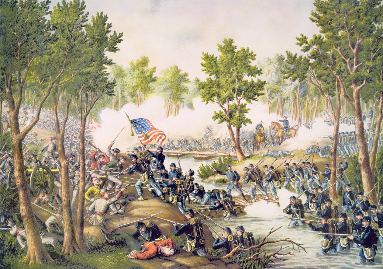 Battle of Spottsylvania, May 1864, engraved by Kurz & Allison by American School
