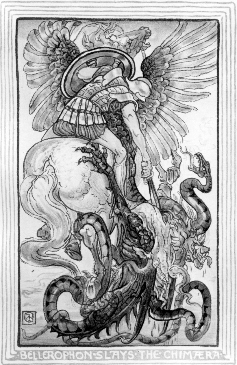 Bellepheron Slays the Chimeara, from The Wonder-Book for Girls and Boys by Nathaniel Hawthorne, 1852 by American School