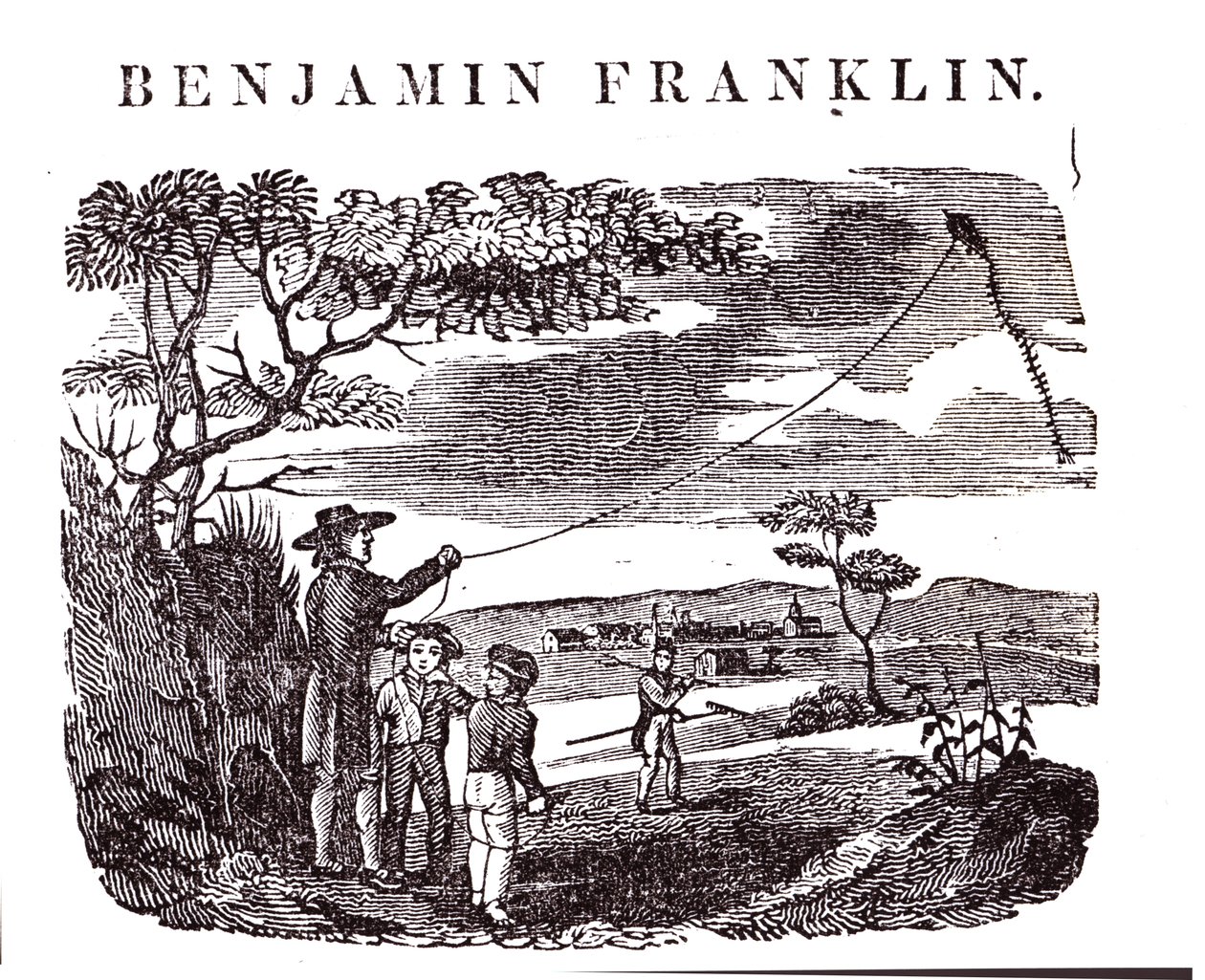 Benjamin Franklin Conducts His Kite Experiment by American School