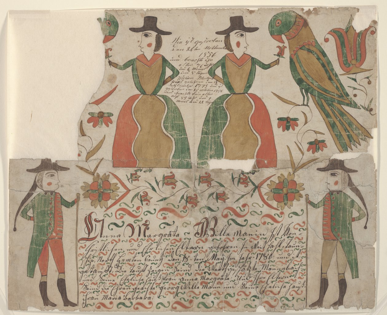 Birth and Baptism Certificate for Anna Margräta Willeman, Fraktur Painting by American School