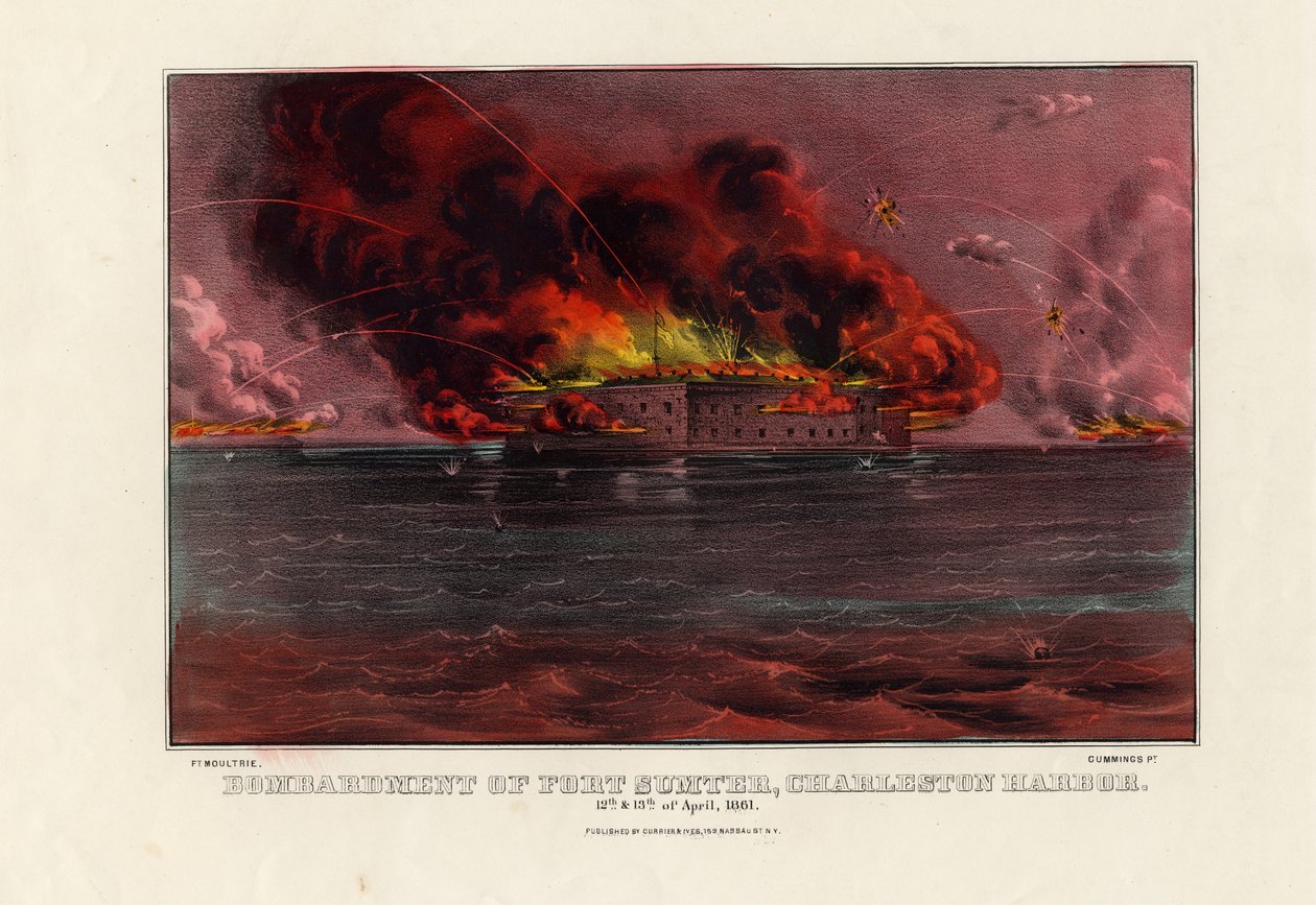 Bombardment of Fort Sumter, Charleston Harbor, 12th & 13th of April 1861, pub. by Currier & Ives, c.1861 by American School