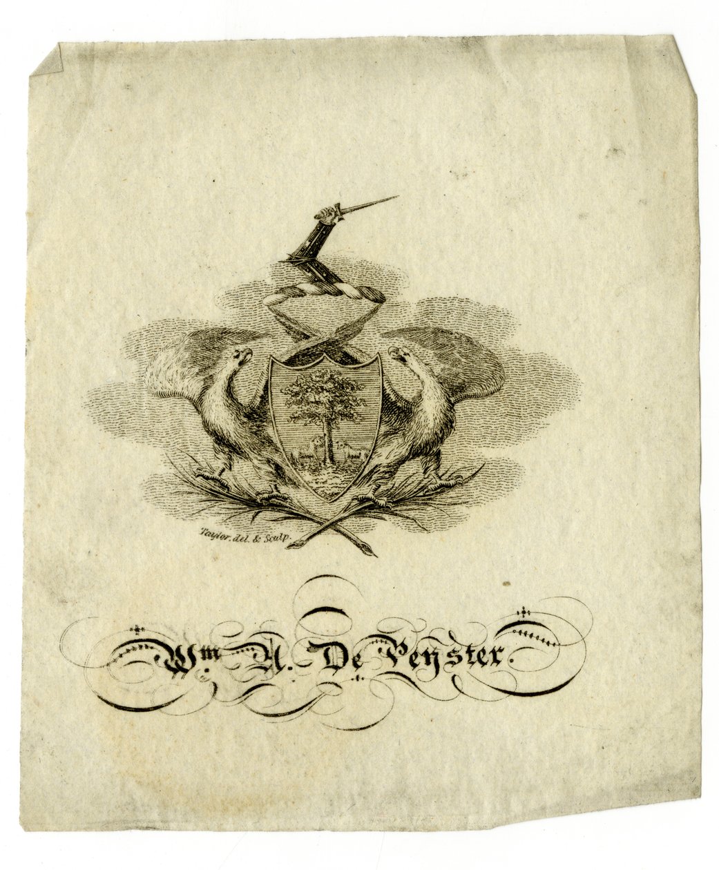 Bookplate of William Axtell De Peyster (1793-1856), c.1840 by American School