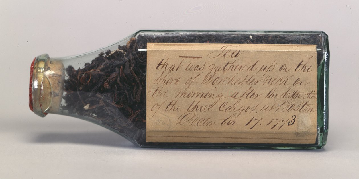 Boston Tea Party Tea Leaves in a Glass Bottle, Collected by T.M. Harris, Dorchester Neck, December 1773 by American School