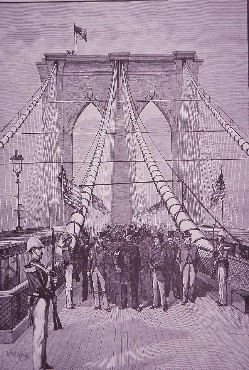 Brooklyn Bridge, President Arthur at its opening ceremony, 24 May 1883 by American School
