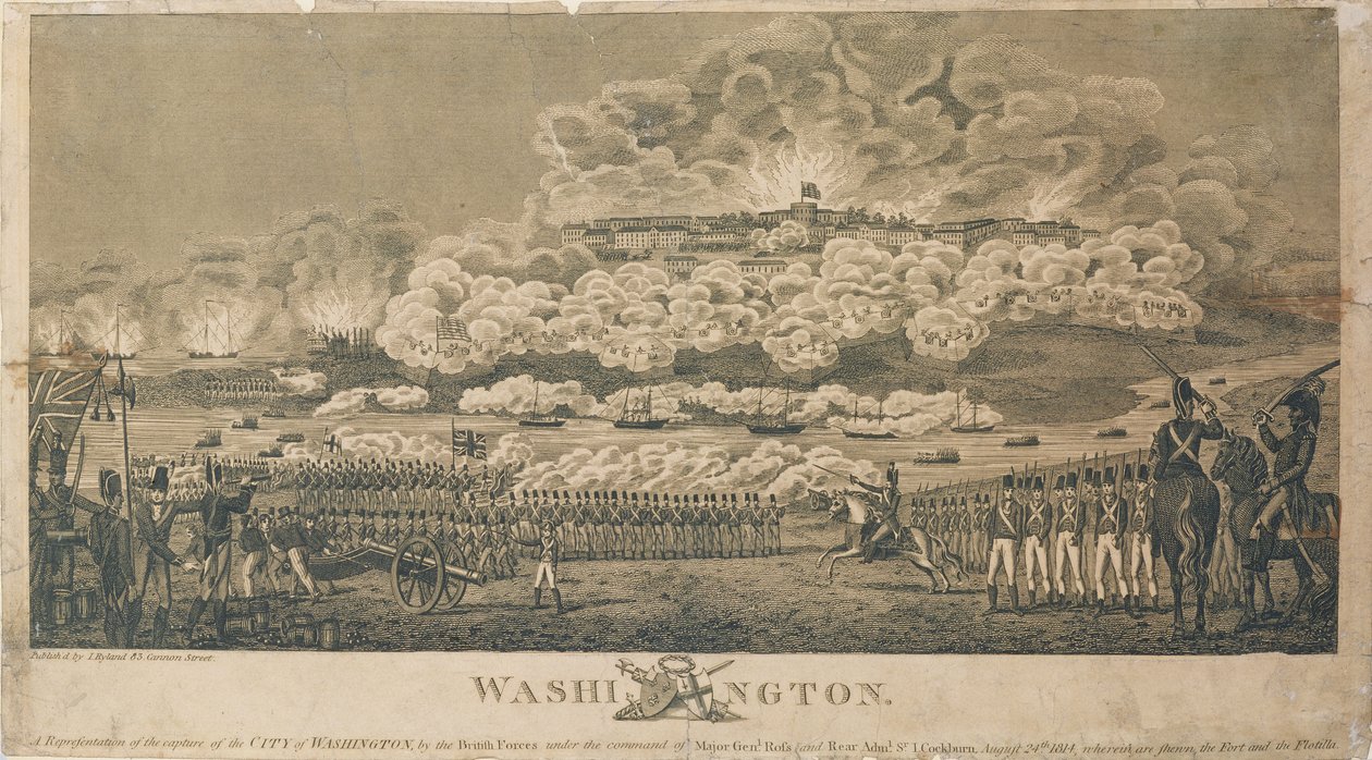 Burning of Washington by the British, published by I. Ryland by American School