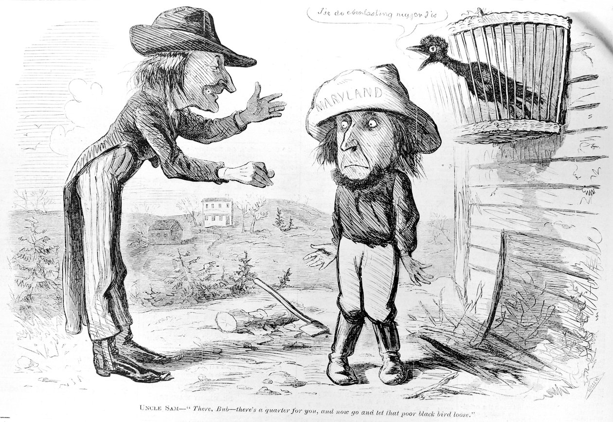 Cartoon satirising the abolition of slavery in Maryland, from Frank Leslie