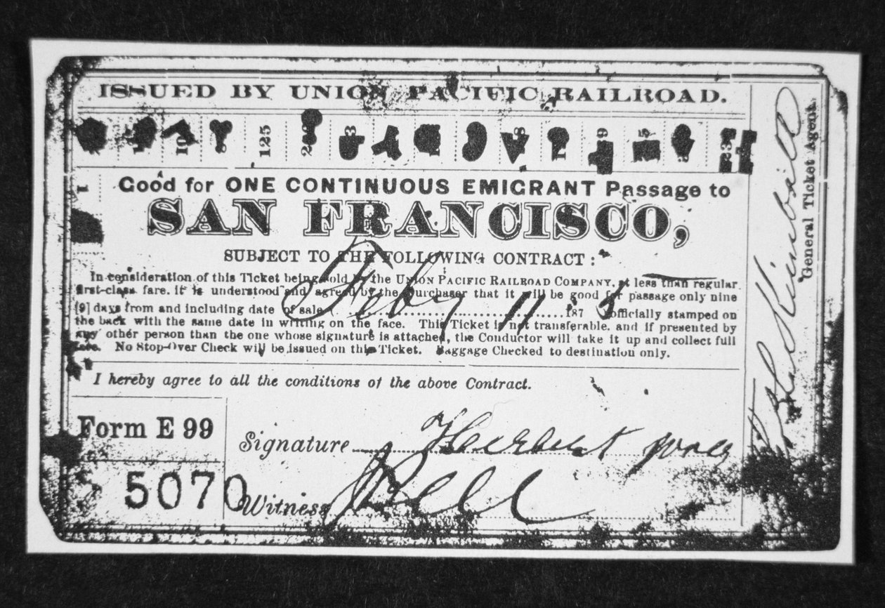 Cheap emigrant railroad ticket, c.1870 by American School