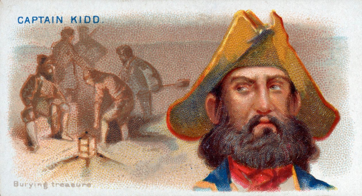 Cigarette Card Captain Kidd, Burying Treasure by American School