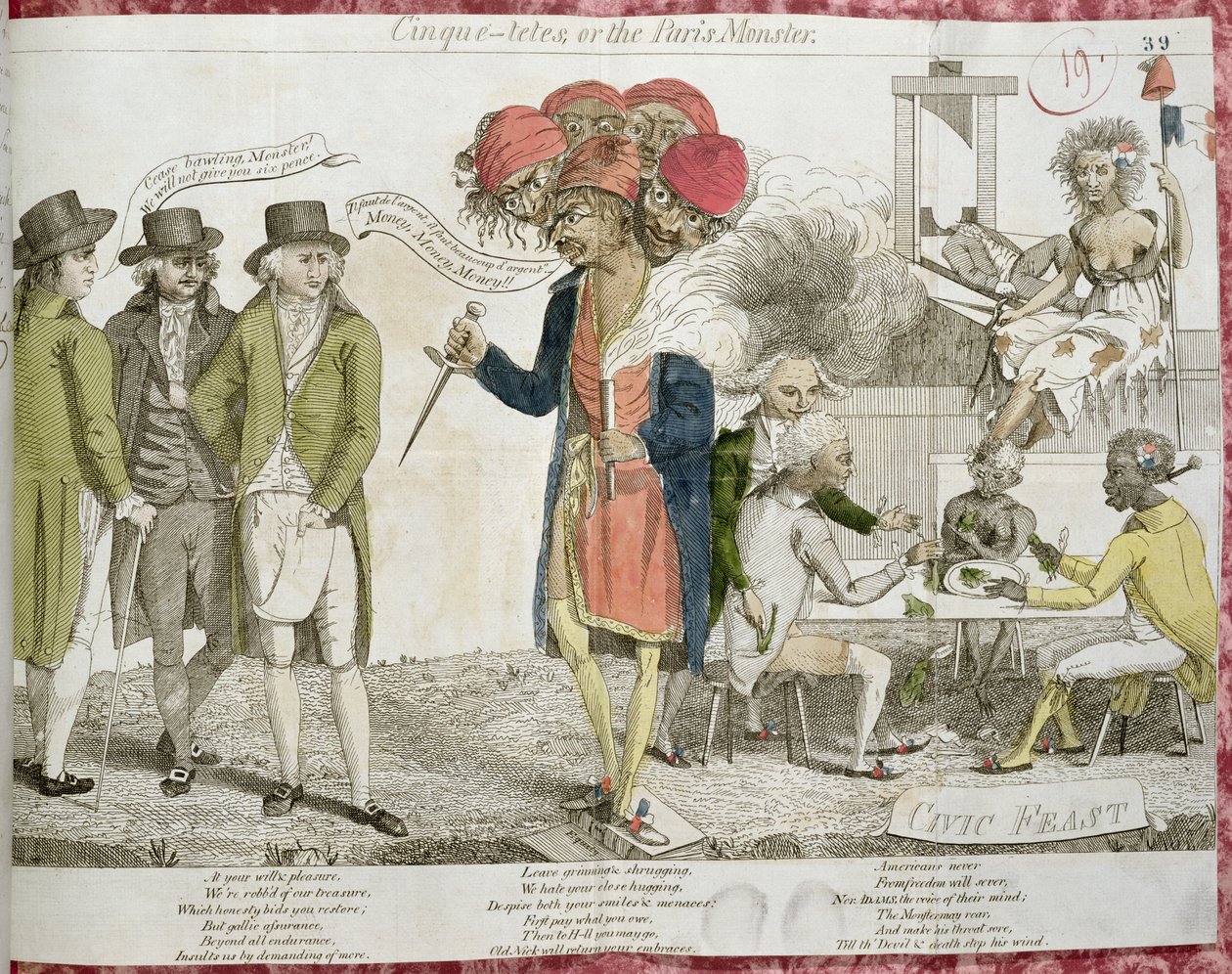 Cinque-Tetes or the Paris Monster, cartoon satirising the XYZ Affair, 1797 by American School