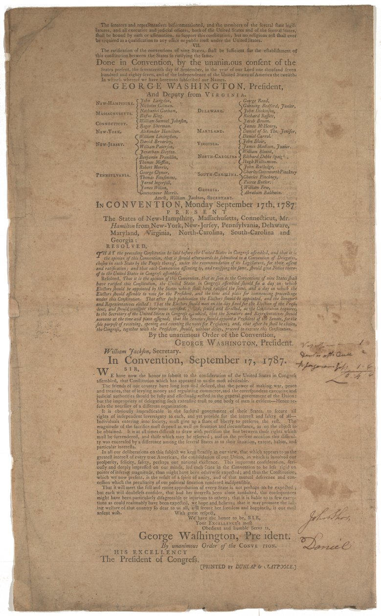 Constitution, first printing, printed by Dunlap & Claypoole, 17-19 September 1787 by American School
