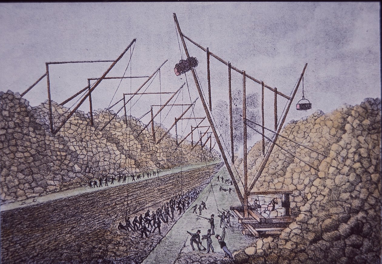 Construction Derricks Near Lockport, Erie Canal by American School