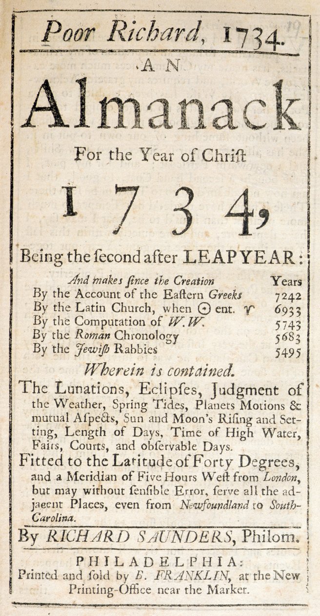 Cover of Poor Richard, an Almanack, 1734 by American School