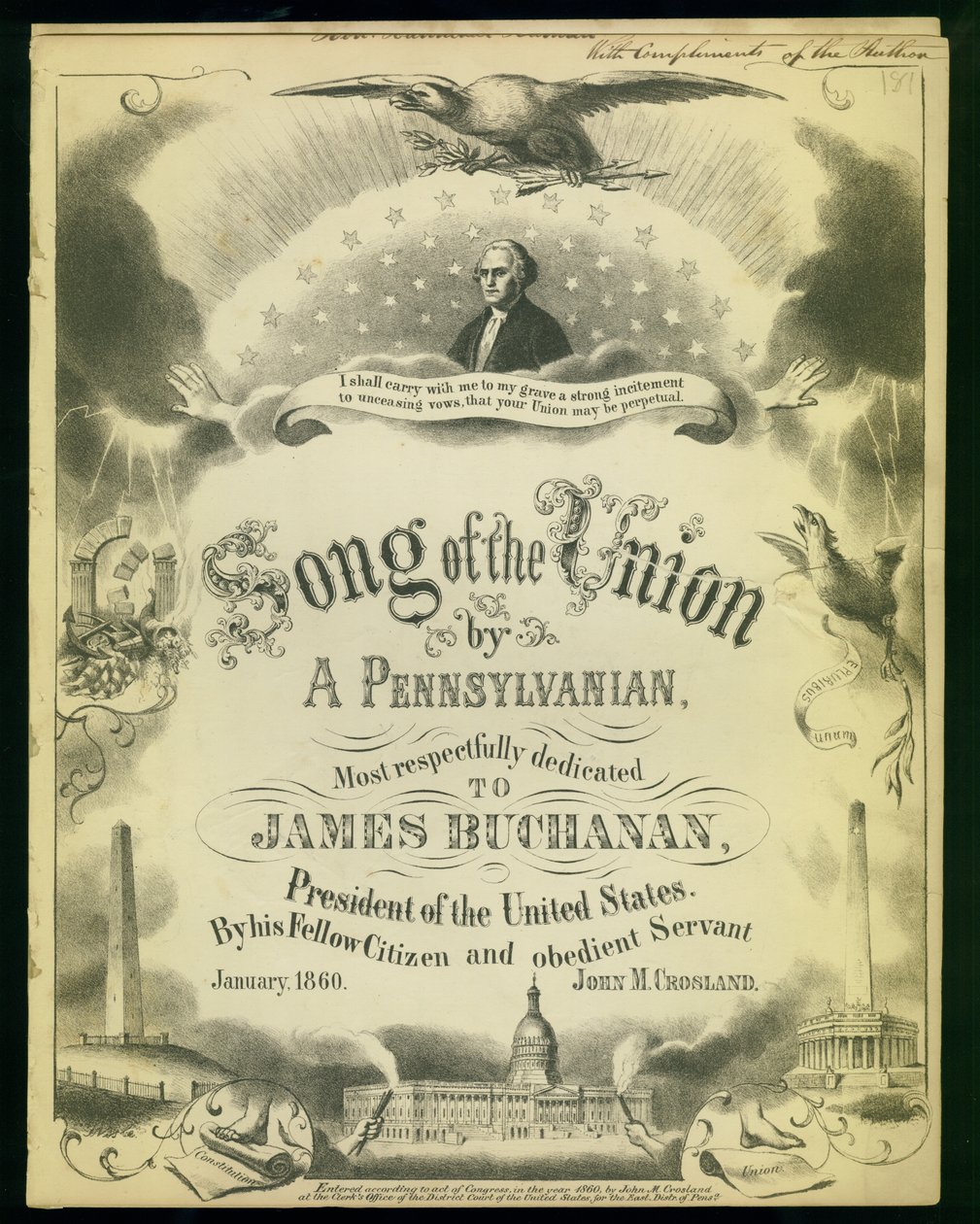 Cover of Songs of the Union by a Pennsylvanian..., by John M. Crosland by American School
