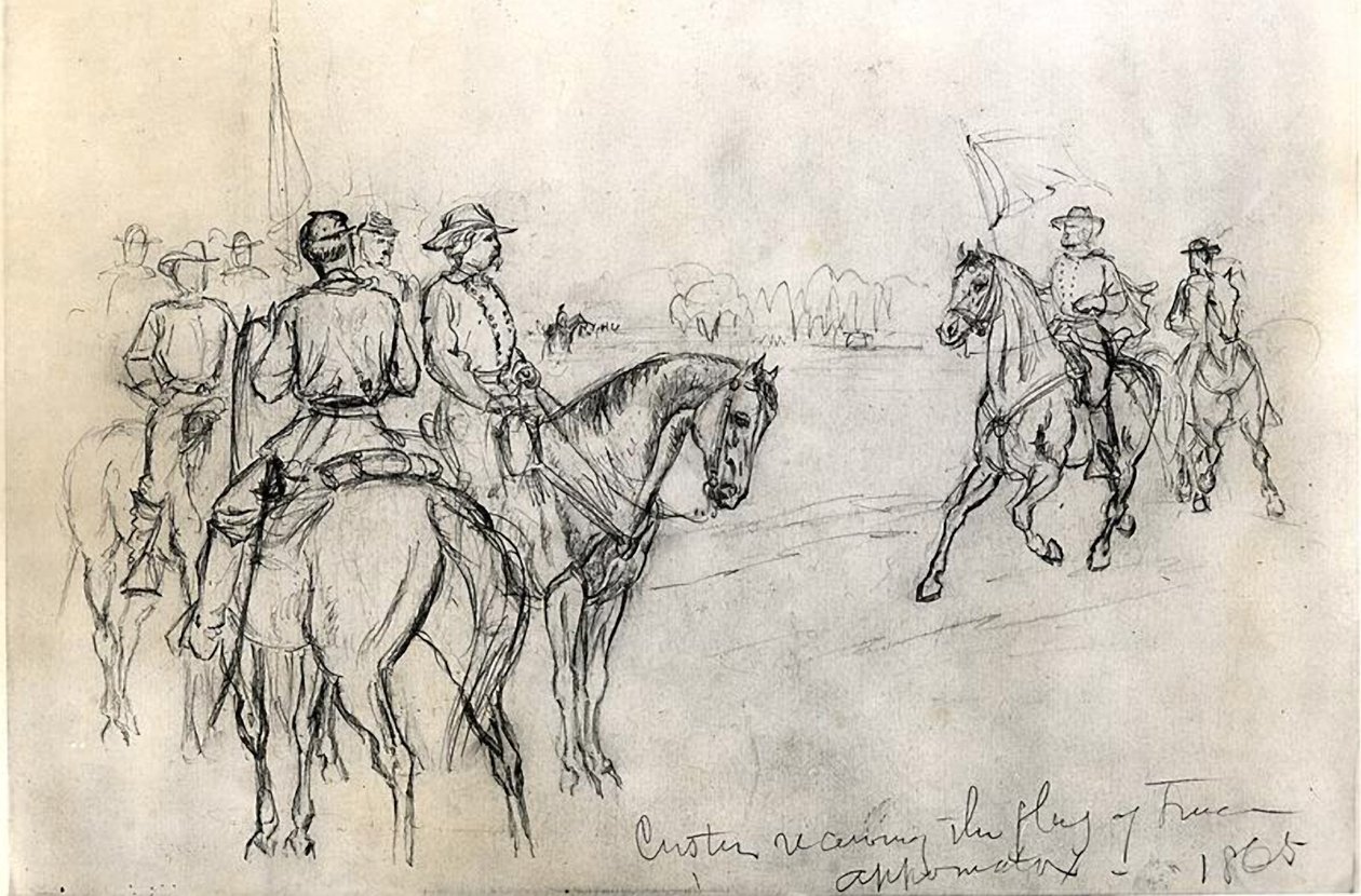 Custer receiving the Flag of Freedom, Appomattox, 1865 by American School