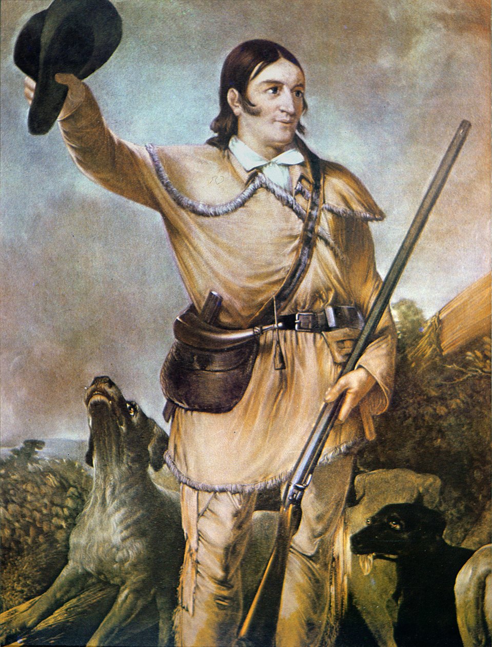 David (Davy) Crockett (1786-1836) with his hunting dogs in 1836 by American School