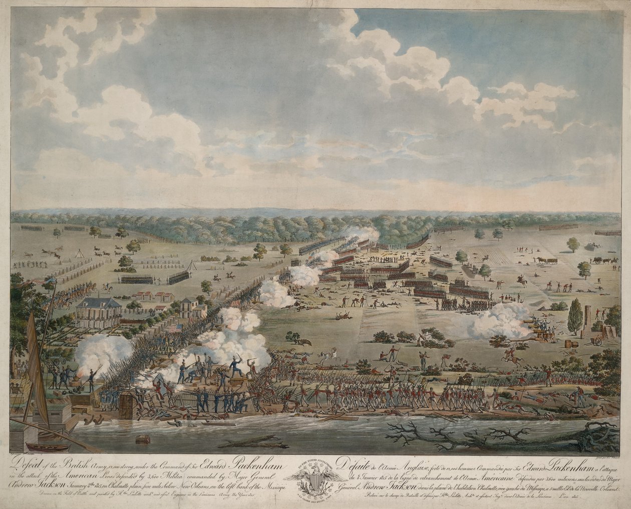 Defeat of the British Army (Battle of the New Orleans), pub. 1815 by American School