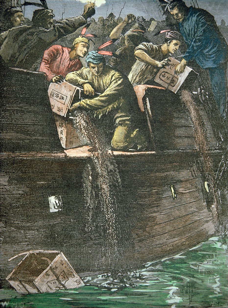 Destruction of the tea cargoes, known as the Boston Tea Party by American School