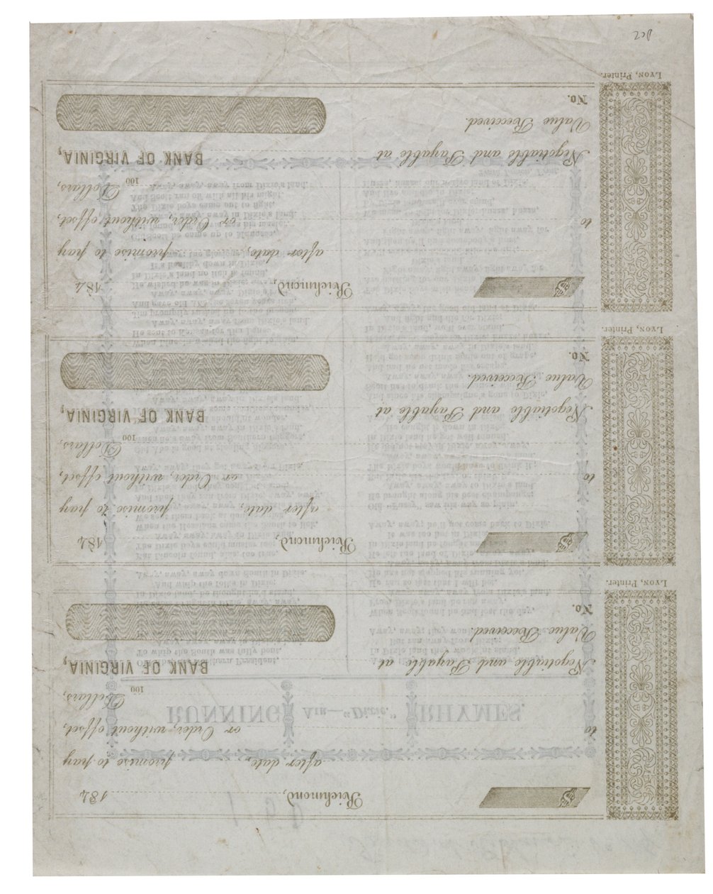 Dixie Printed on Back of a Sheet Checks, 1861 by American School