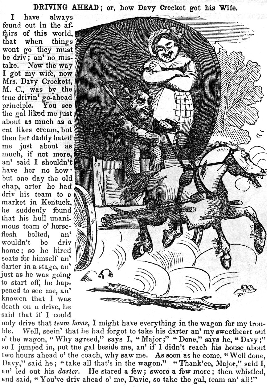 Driving Ahead, or How Davy Crockett got his Wife, from Crocketts almanac for 1856, published, New York, 1855 by American School