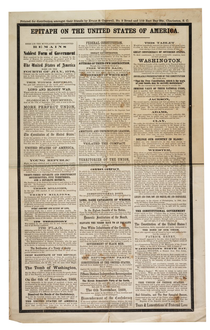 Epitaph on the United States Of America, c.1861 by American School