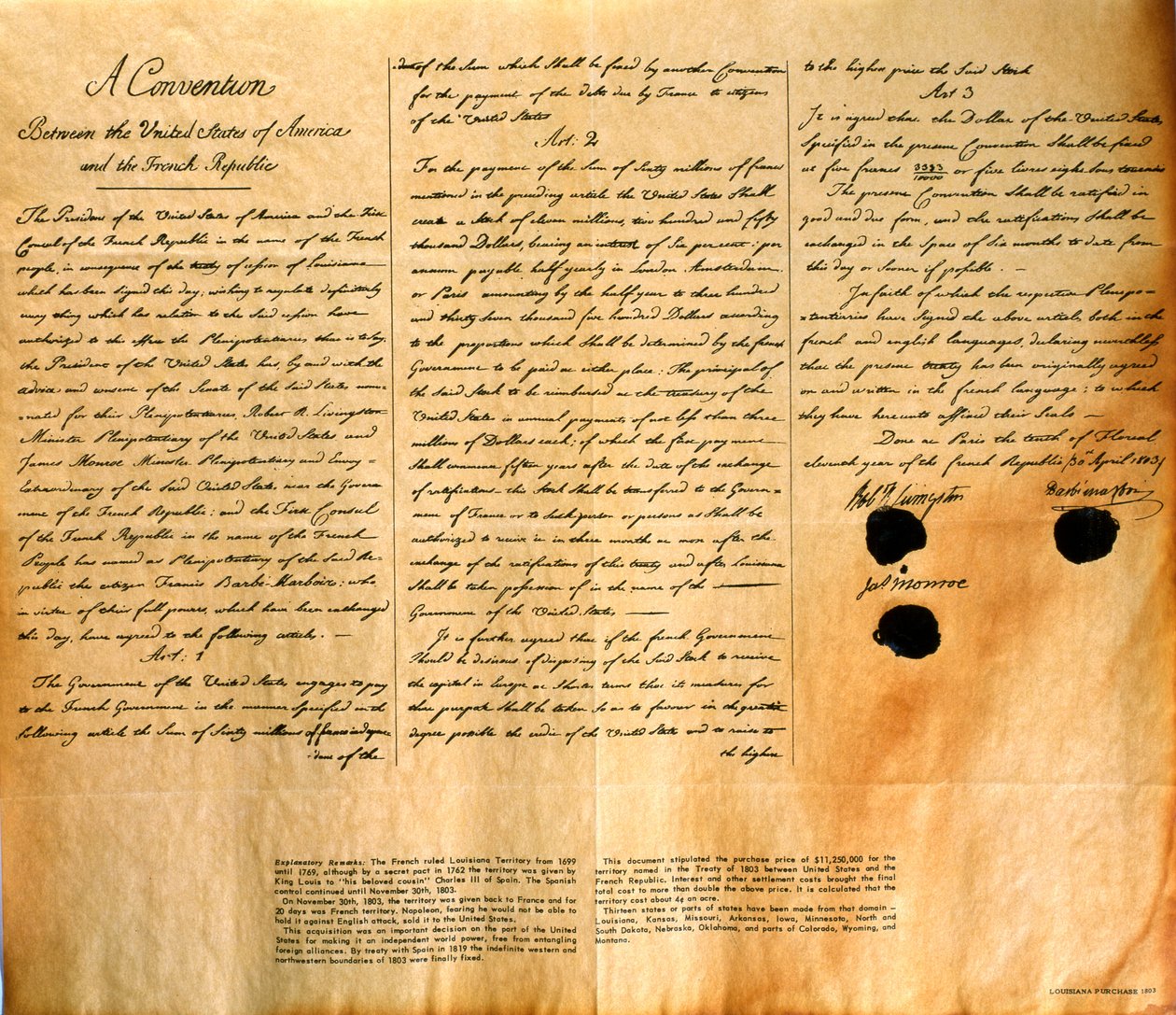 Facsimile of the Convention for the Purchase of Louisiana by the United States, April 30, 1803 by American School