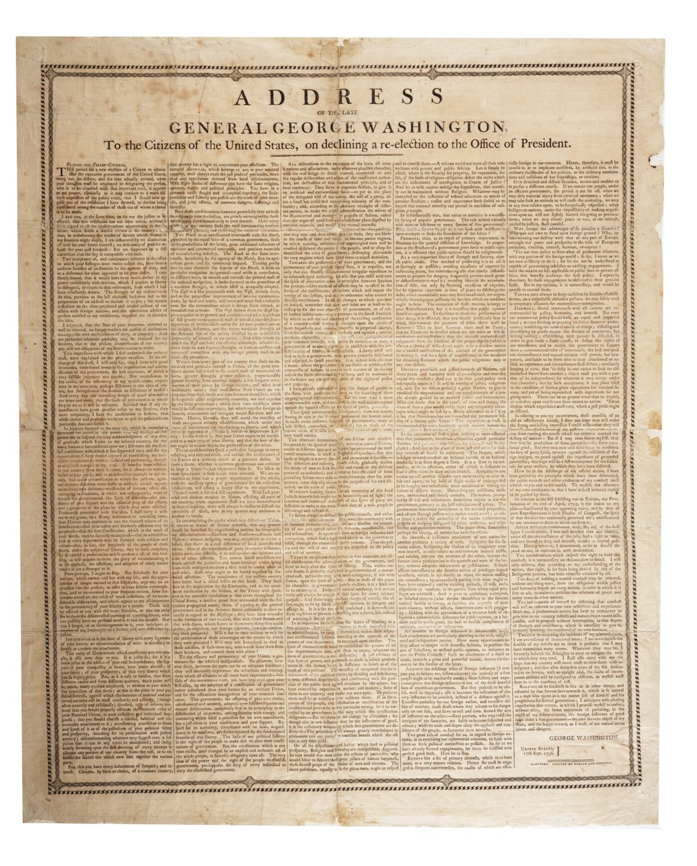 Farewell address of the late General George Washington, 17th September 1796 by American School