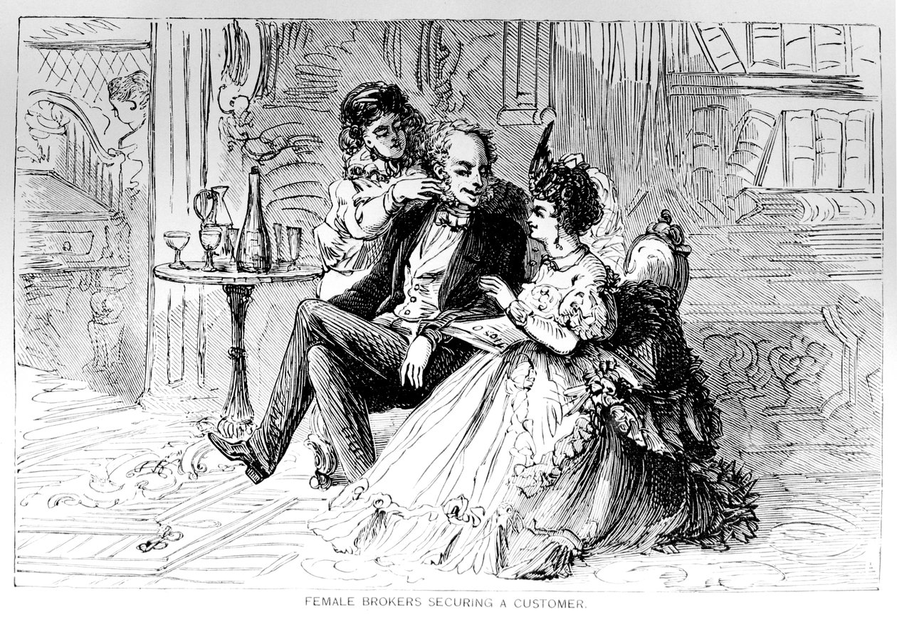 Female Brokers Securing a Customer, illustration from The Bulls and Bears of New York, by Matthew Hale Smith by American School
