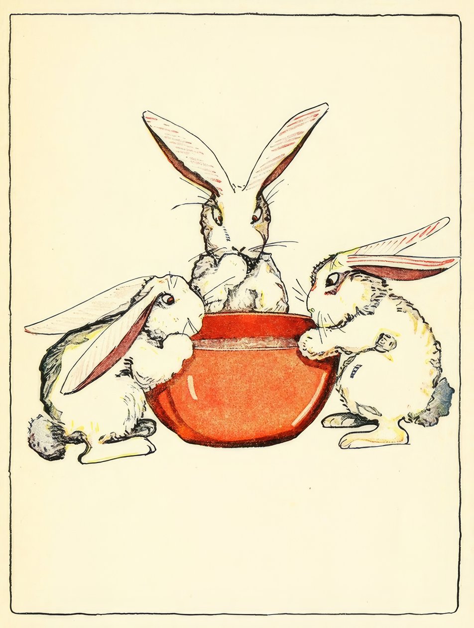 Flopsy, Mopsy, and Cotton-Tail had bread and milk and blackberries for dinner by American School