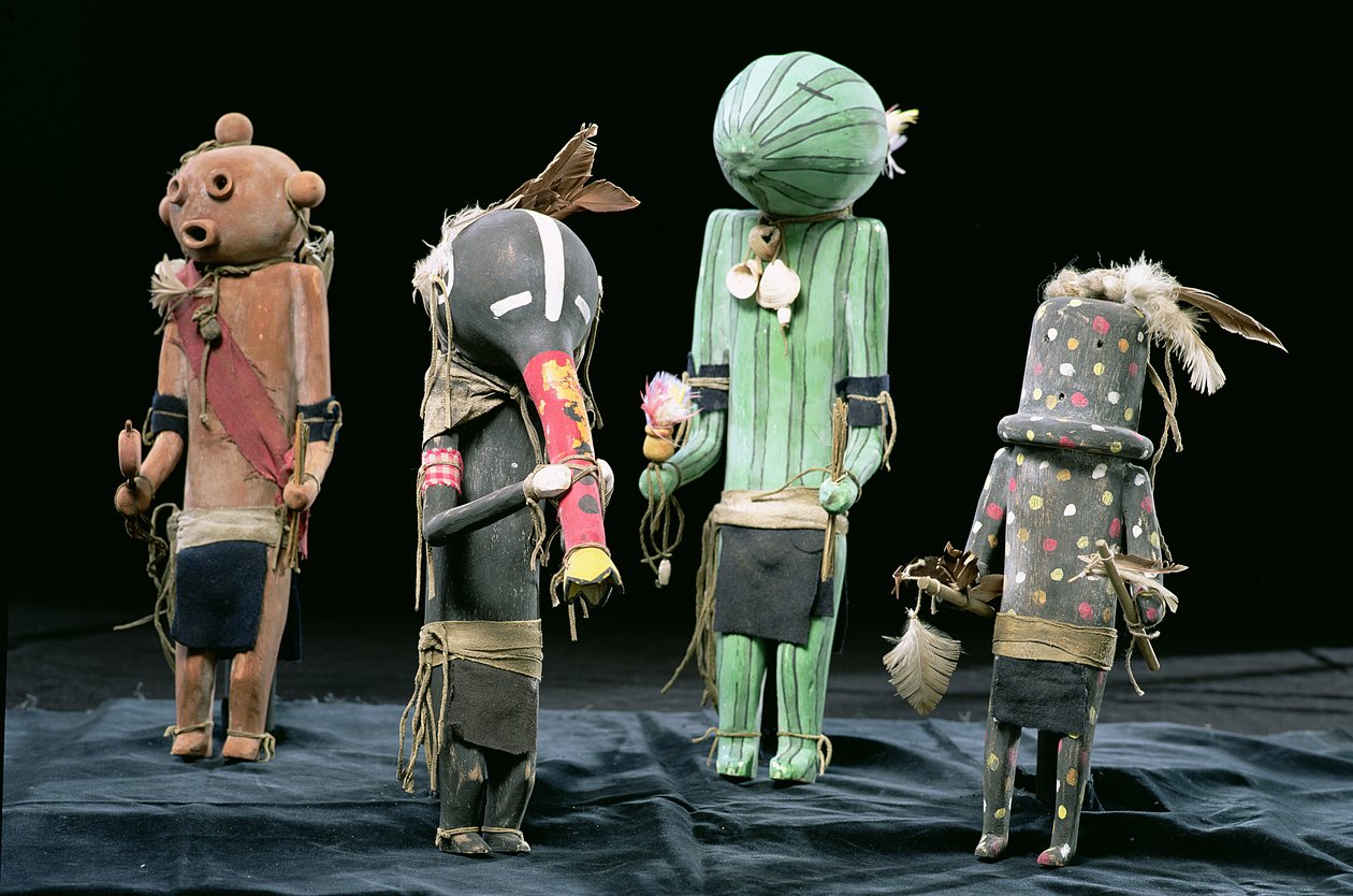 Four Katchina dolls by American School