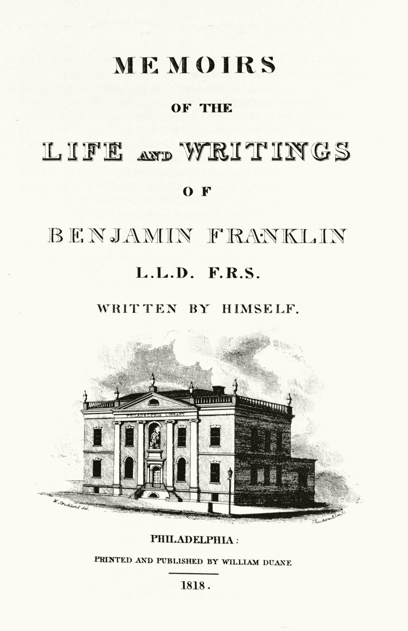 Frontispiece of Memoirs of the life and writings of Benjamin Franklin autobiography by Benjamin Franklin. Edition of 1818. by American School