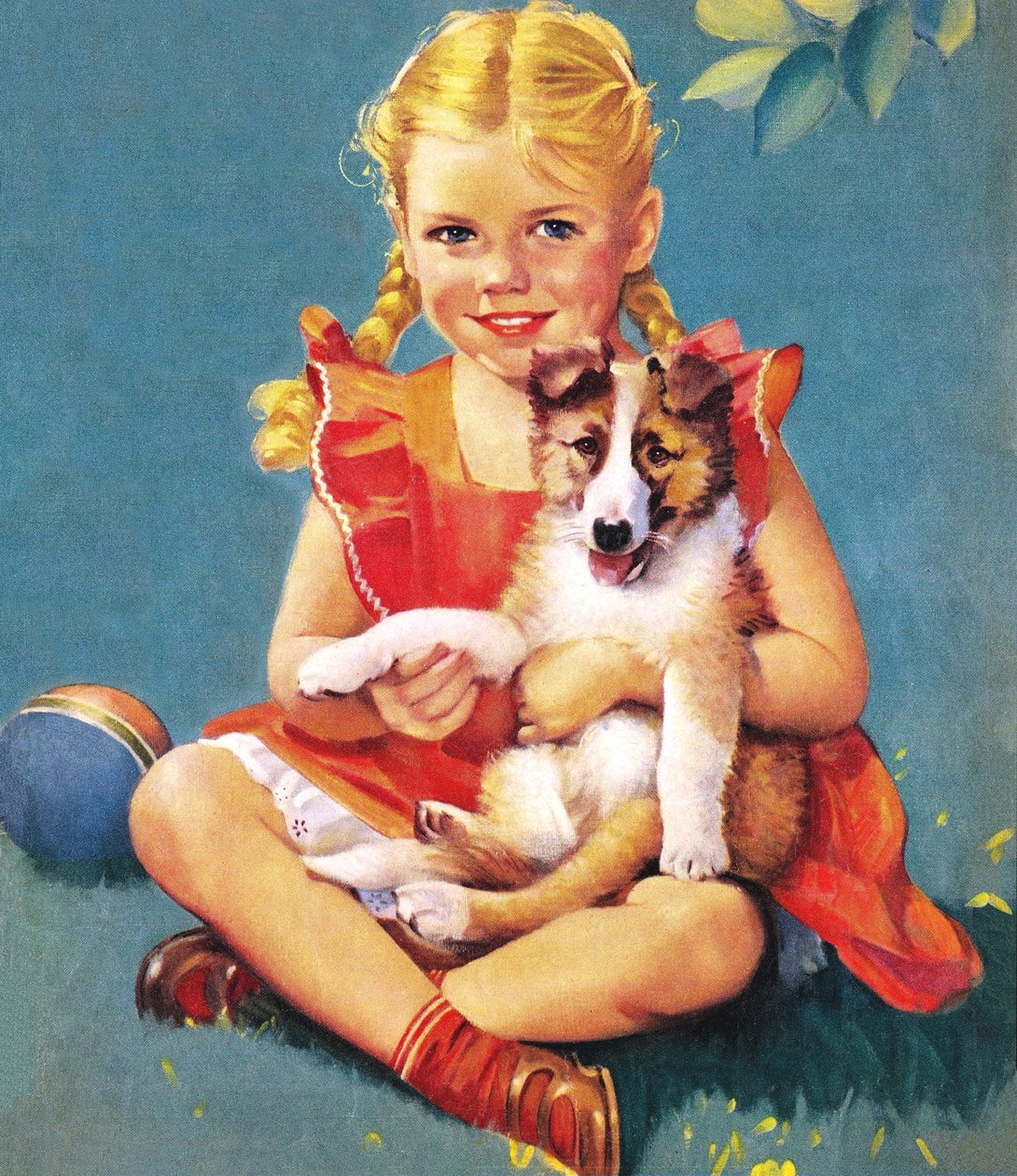 Girl Holding a Collie Puppy by American School