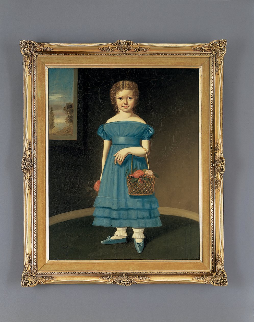 Girl with Basket of Flowers by American School