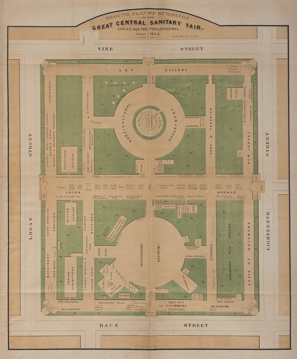 Ground Plan of Buildings of the Great Central Sanitary Fair, Logan Square, June 1864 by American School