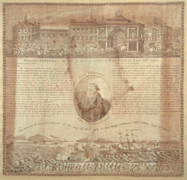 Handkerchief commemorating the arrival of General Lafayette (1757-1834) in 1824 by American School
