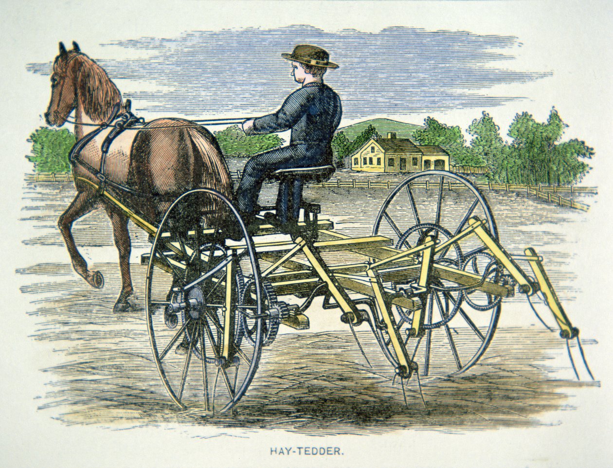 Hay-tedder farming machine, c.1880 by American School