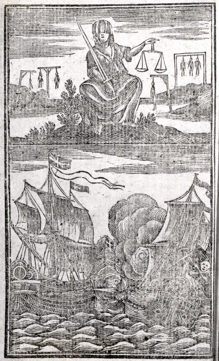 History and Lives of All the Most Notorious Pirates and their Crews, frontispiece, London, 1725 by American School