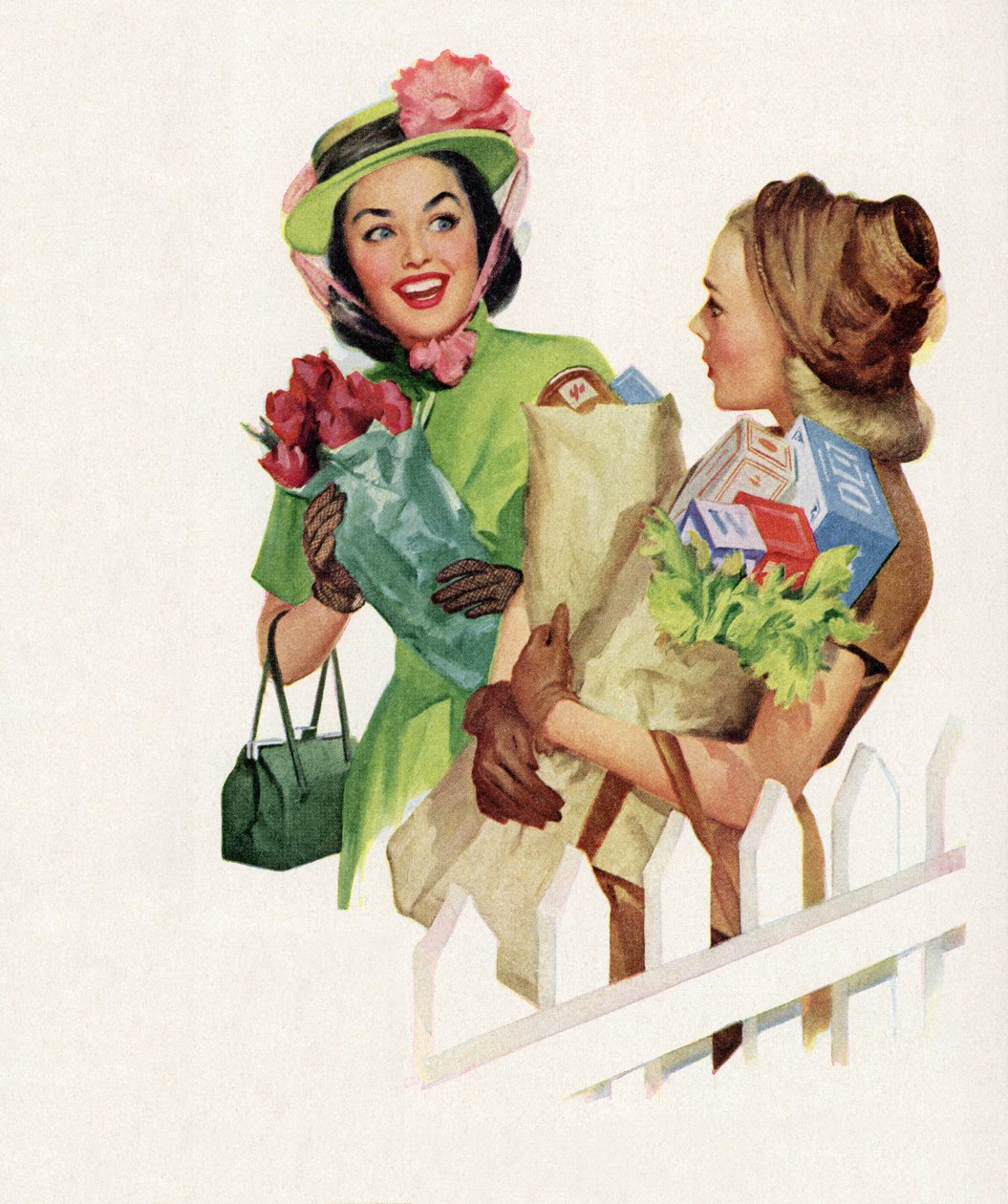 Homemakers Chatting After Returning from Shopping by American School