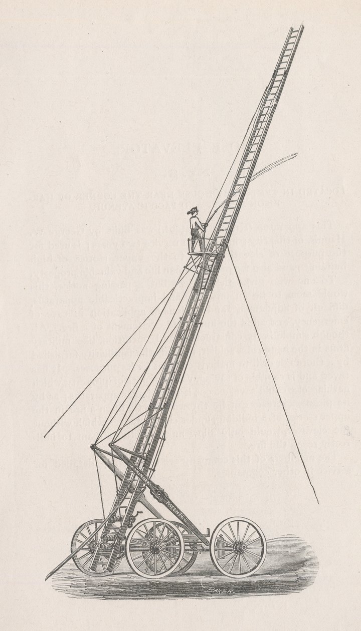 Illustration of Hose Elevator and Truck No. 1 from the Report of the Board of Police in the Fire Department to the Common Council of the City of Chicago, 1872 by American School