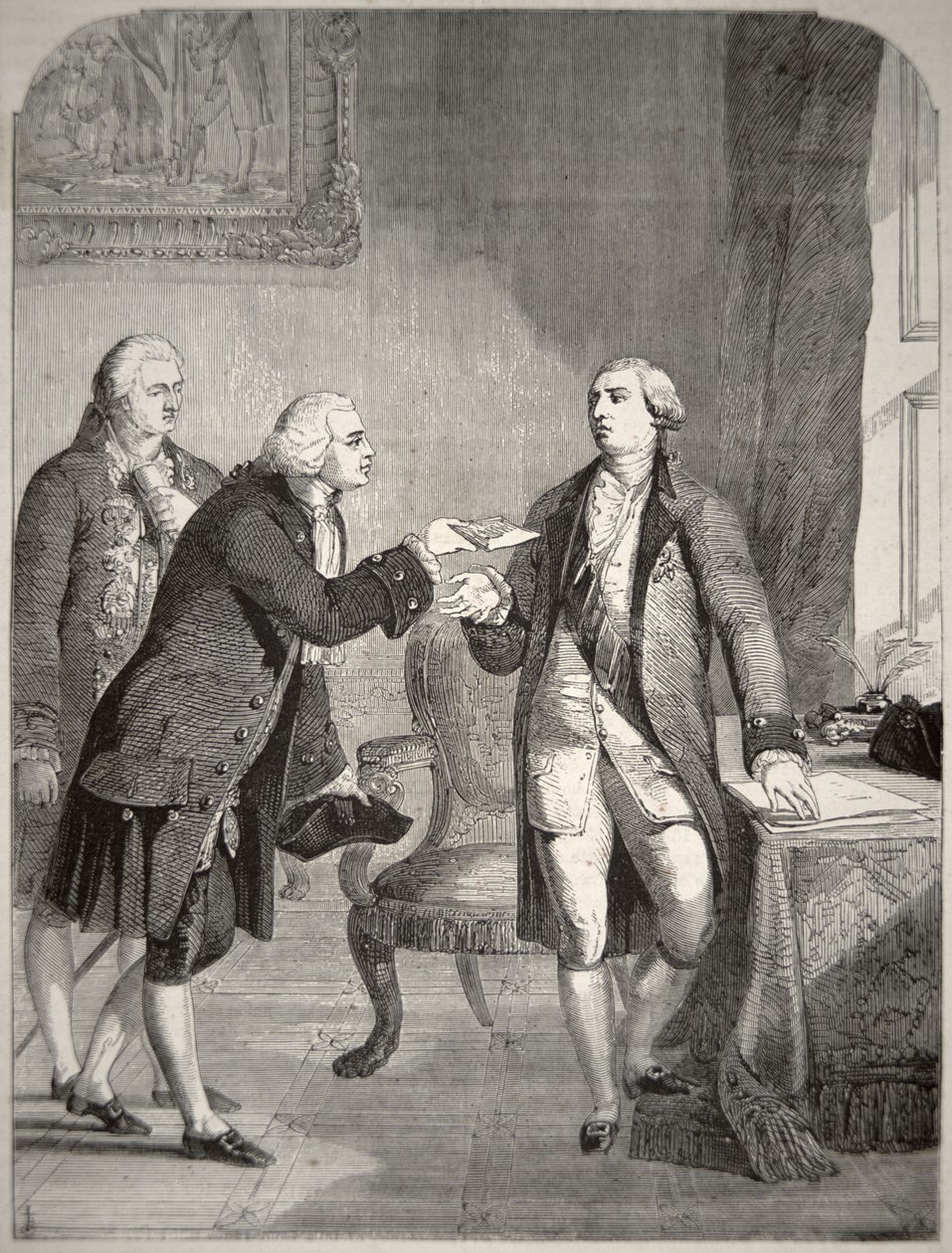 John Adams (1735-1826) as the First American Ambassador to the English Court, presenting his credentials to King George III (1738-1820) by American School