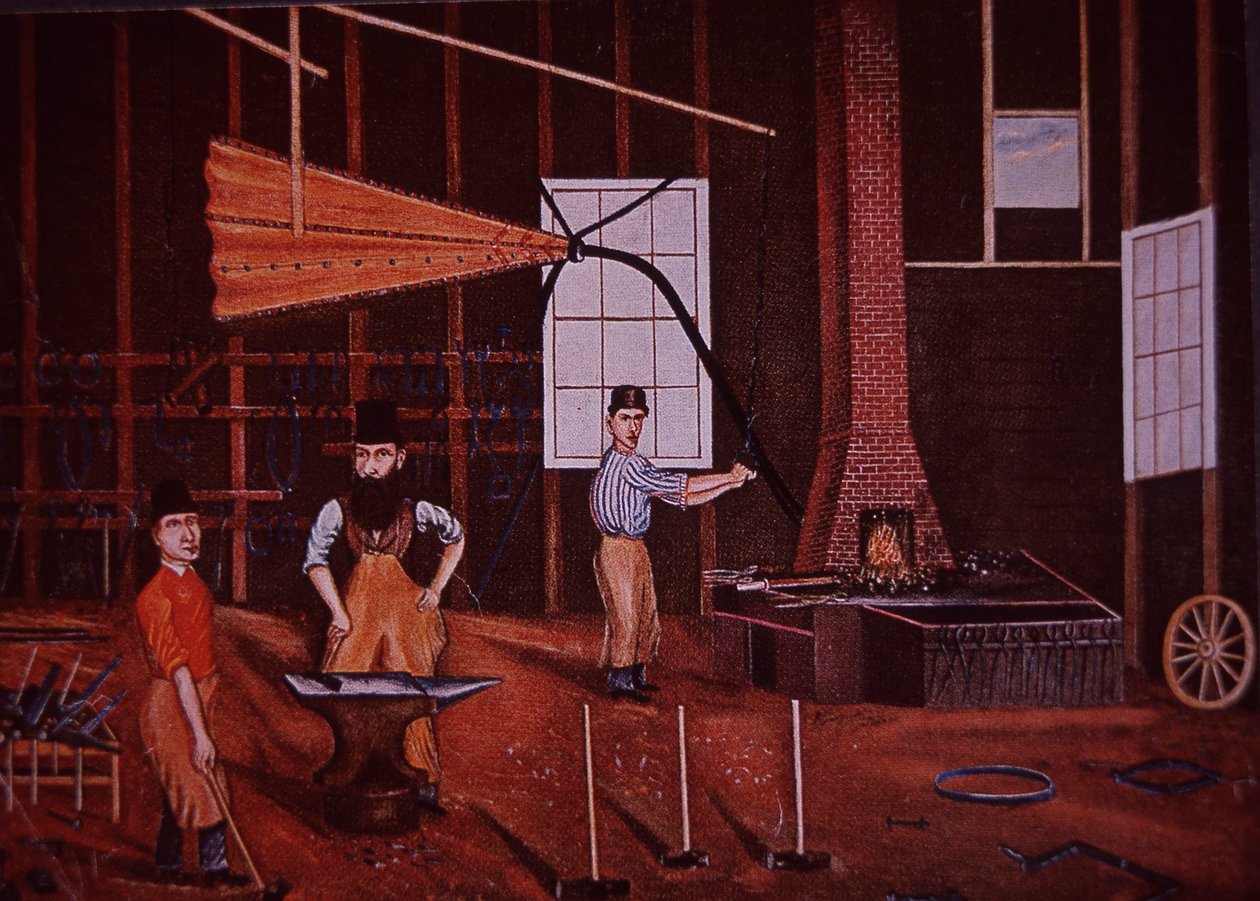 John Mohler Studebaker (centre), German-American Wagon-Maker in Workshop, c.1858 by American School