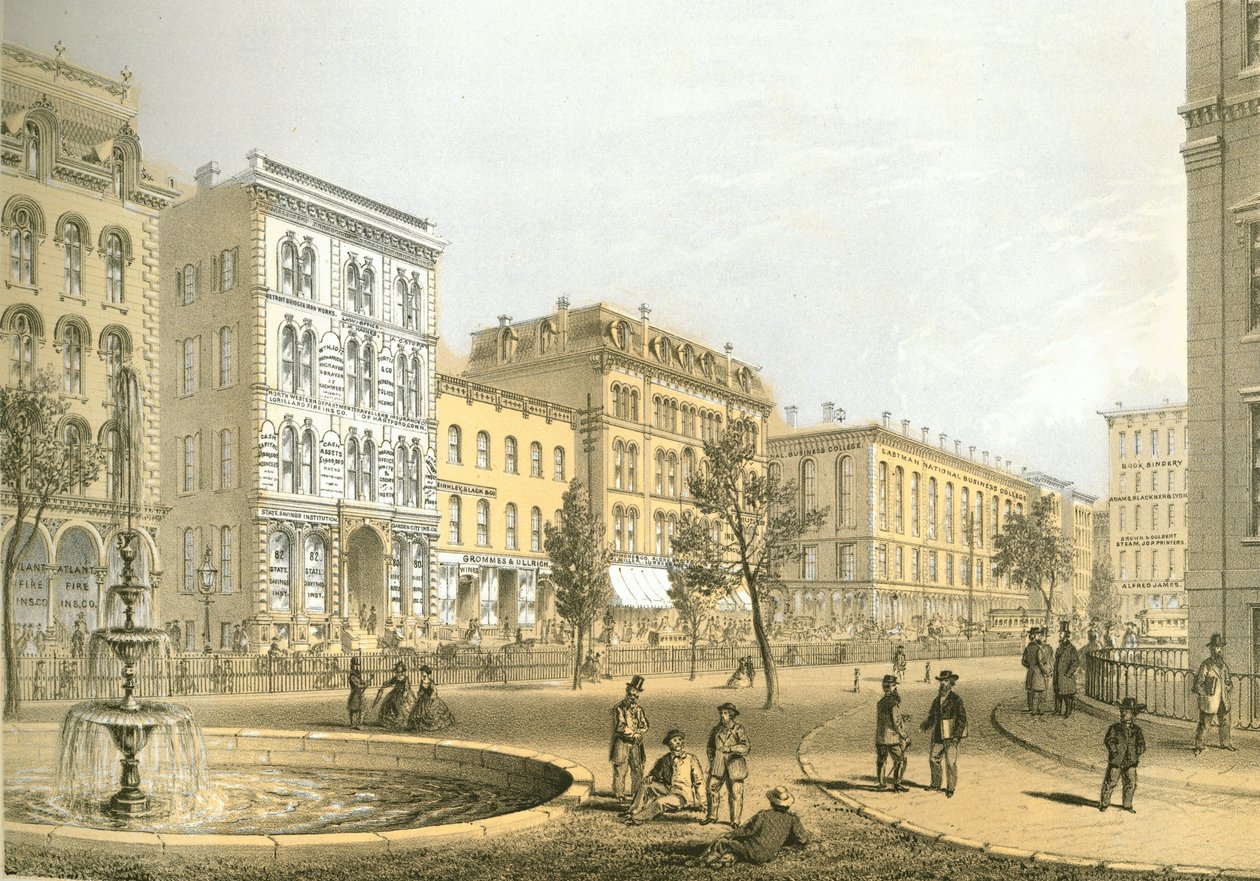 LaSalle Street from Courthouse Square, from Chicago Illustrated, with Literary Descriptions by James W. Sheahan, Published by Jevne & Almini, Chicago by American School