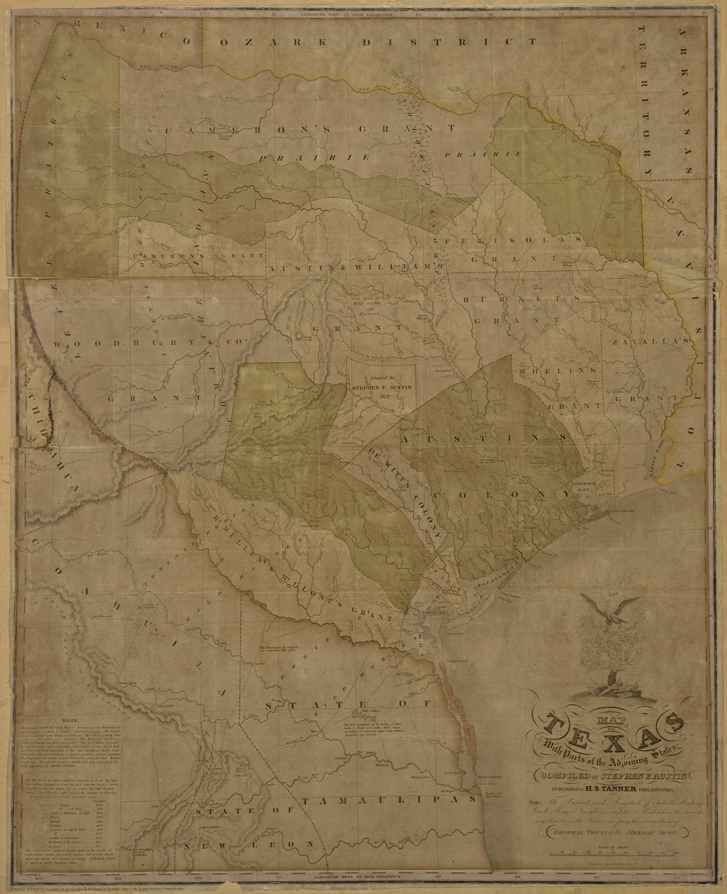 Map of Texas with Parts of the Adjoining States by American School